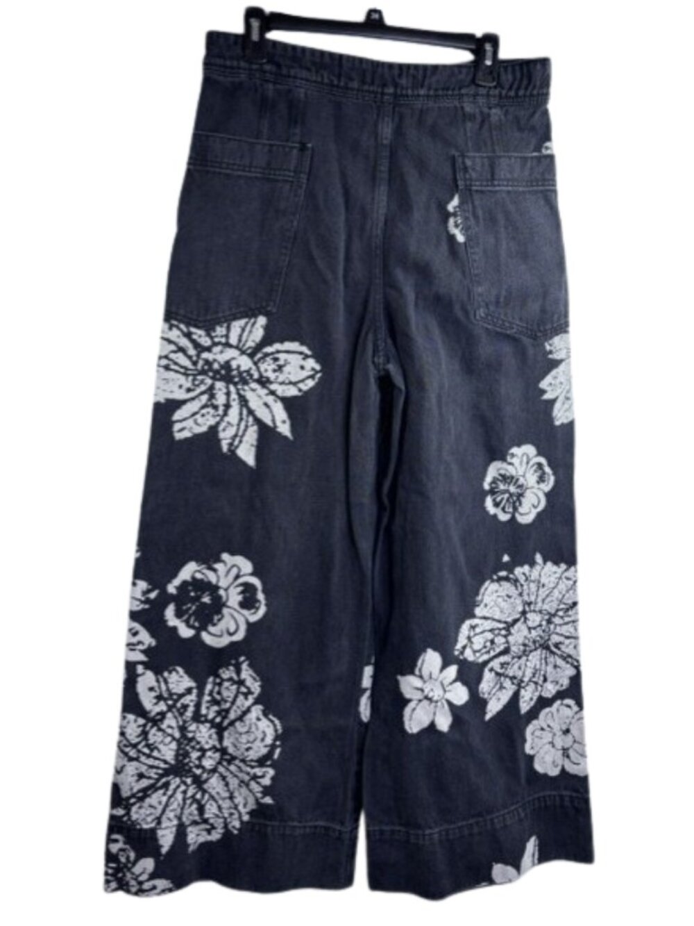 We The Free Free People Talia Wide Leg High Rise Floral Print Black Jeans Sz 32 - Picture 7 of 11
